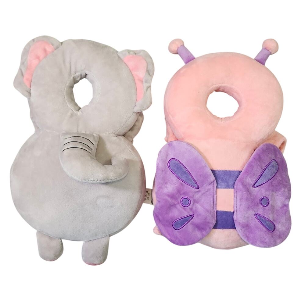 Butterfly & Elephant Baby Head Cushion Pillow for Crawling & Walking (Set of 2)